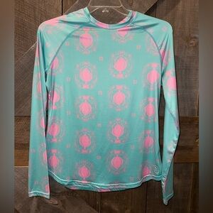 5Fin Aqua and Pink Long Sleeve Swim Top, women’s size medium